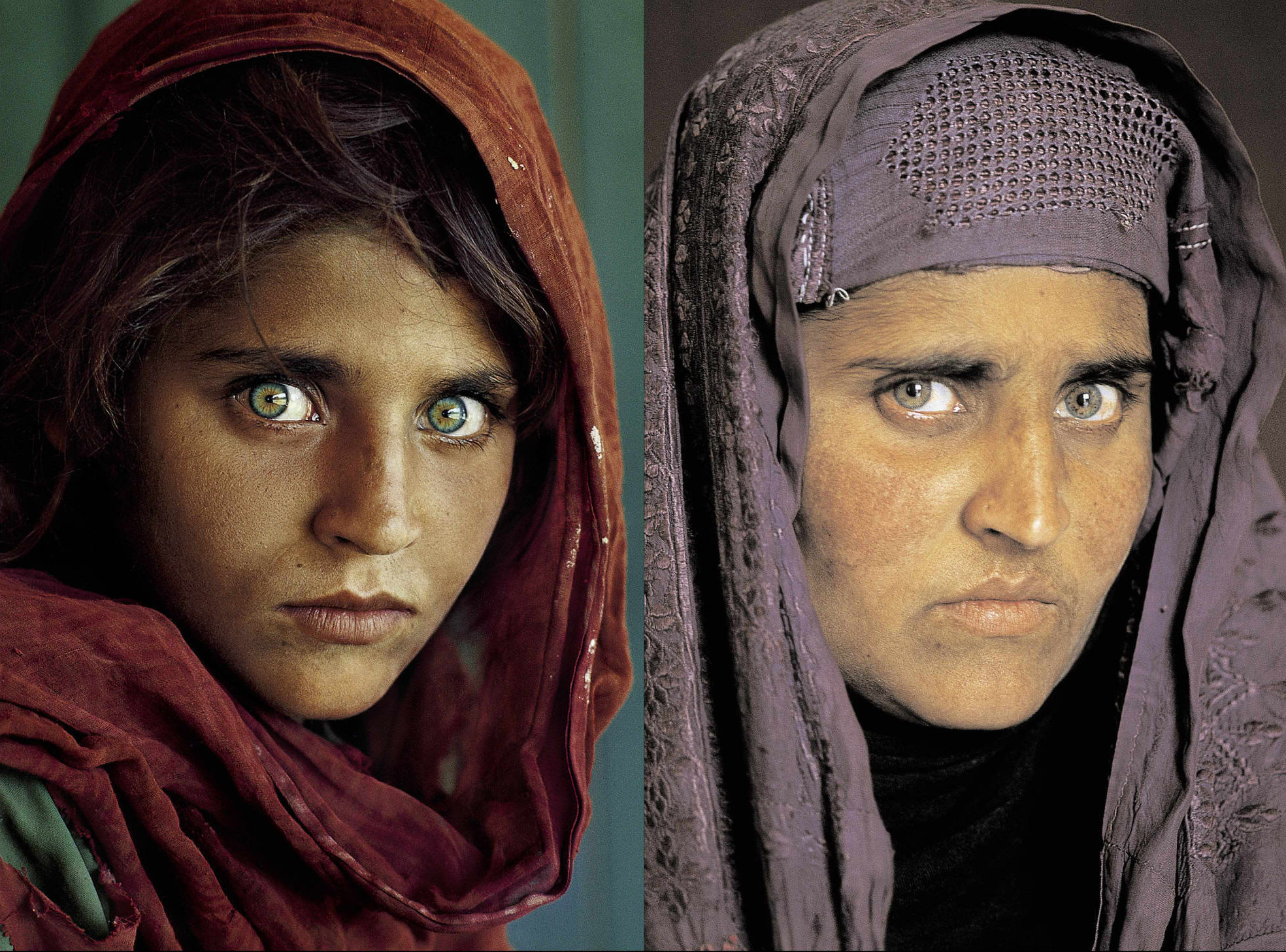 Sharbat Gula, then (1985) and now (2002)